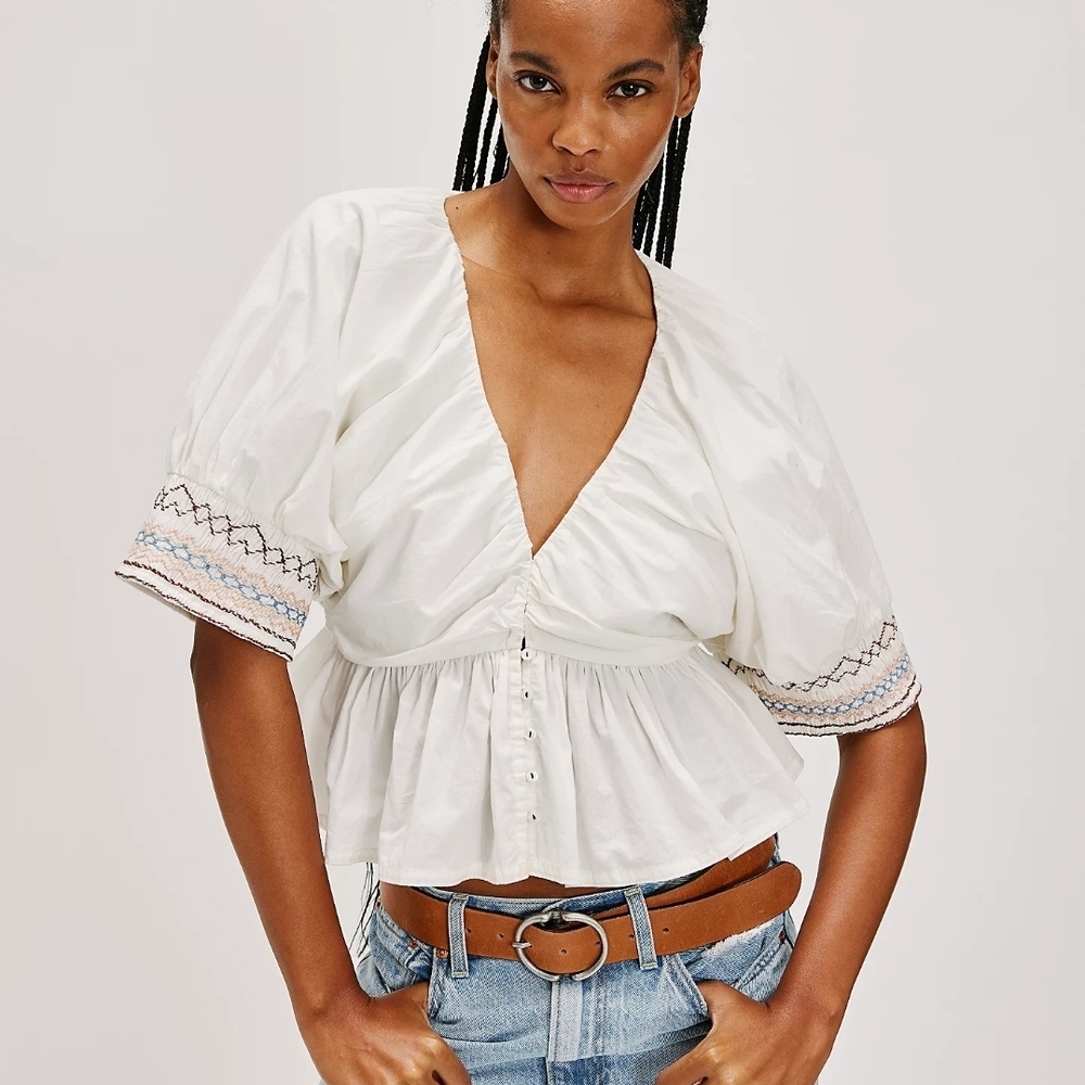 NEW Free People Where We Meet Embroidered Top Sz L - Picture 2 of 8